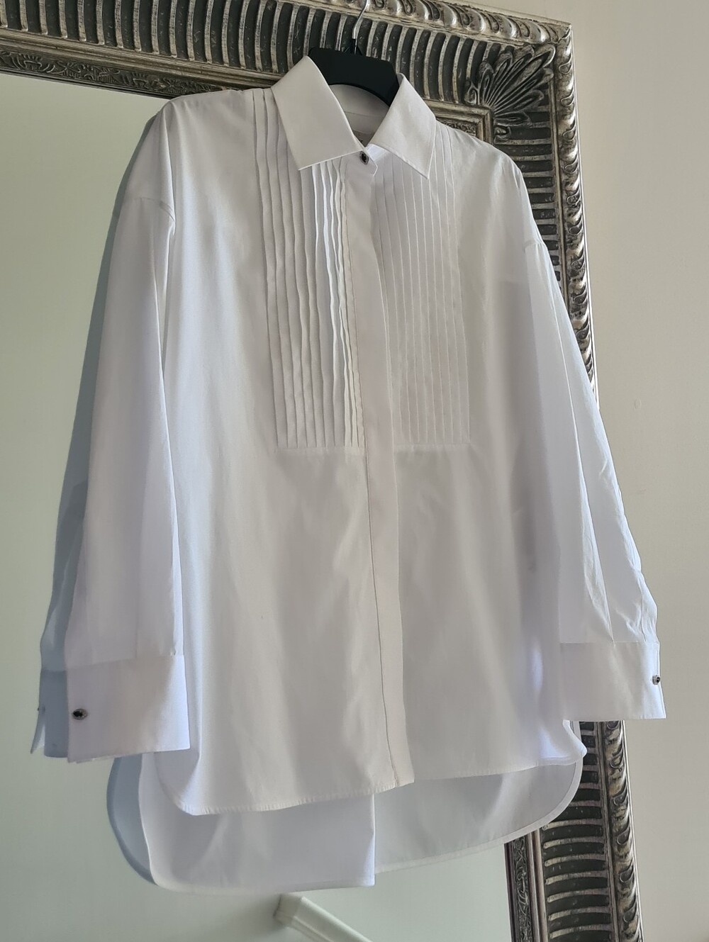 GOLDEN GOOSE Pintuck Bib Oversized Cotton Button-Up Shirt White XS Org $750 - Picture 5 of 16